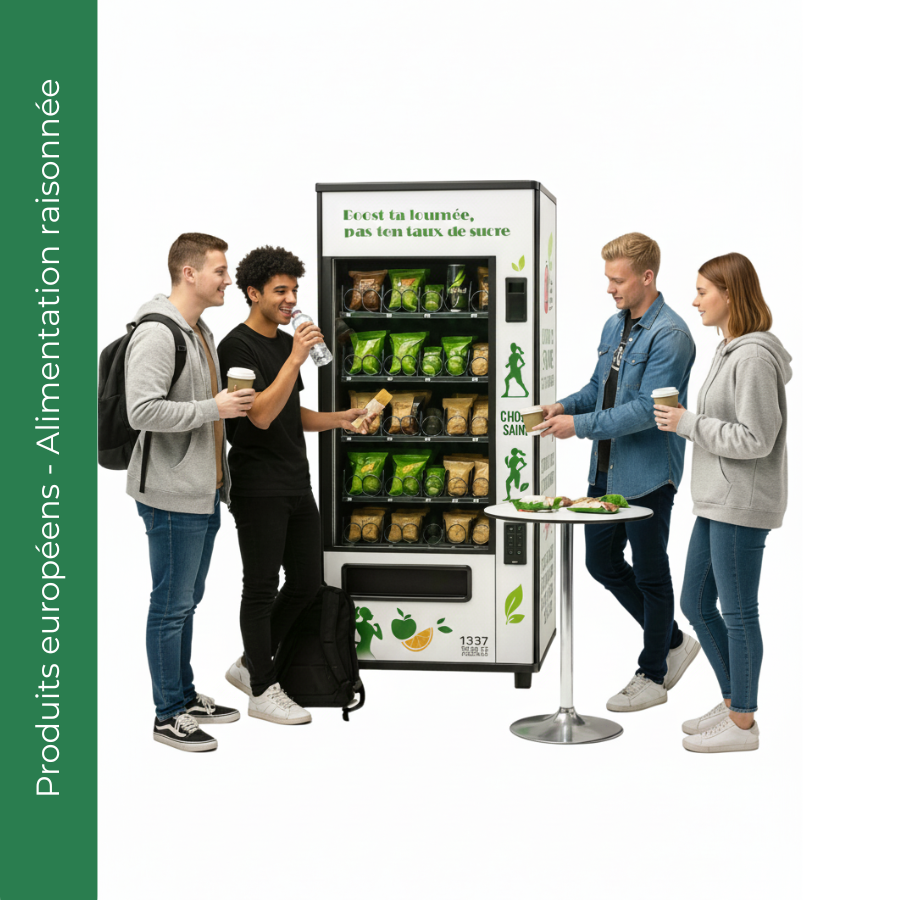 Étudiants autour d'un distributeur Healthy Distri